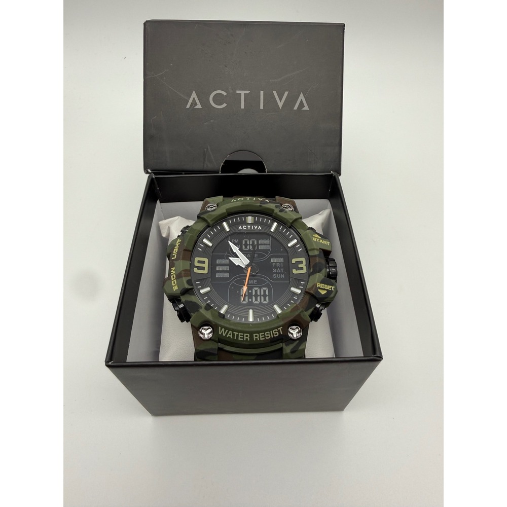 Activa Mens Ana-Digi Camouflage Sport Watch Green Camo ACW8049MC-001 New